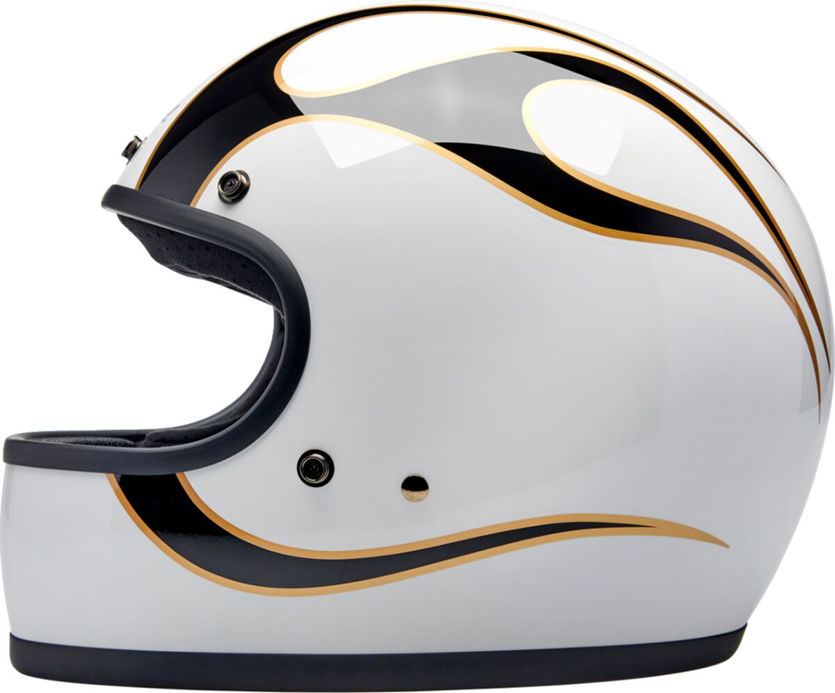 Biltwell Gringo Helmet, Gloss White & Black Flames Helmets Biltwell