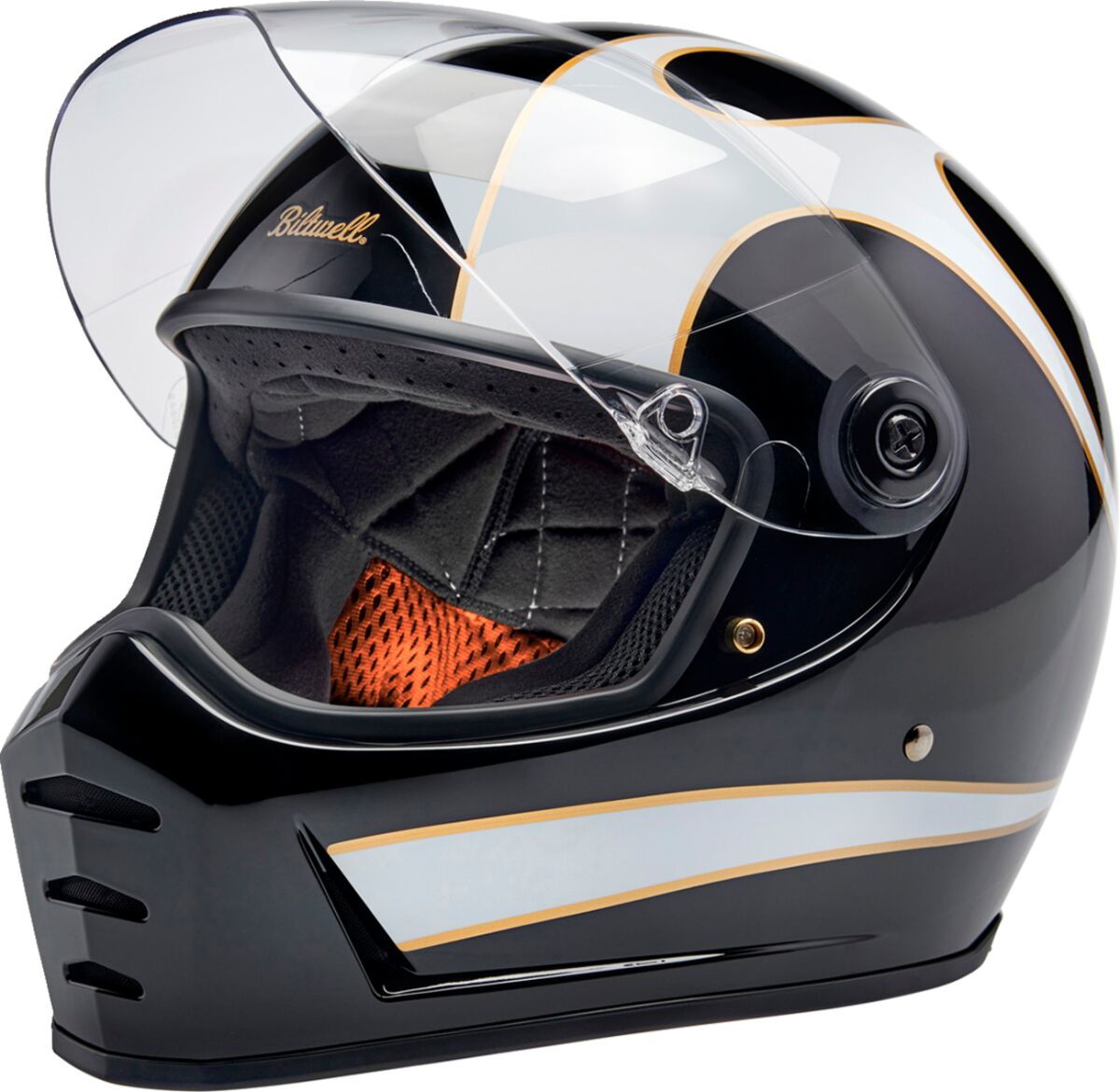 Biltwell Lane Splitter Helmet, Gloss Black & Gloss White Flames Helmets Biltwell