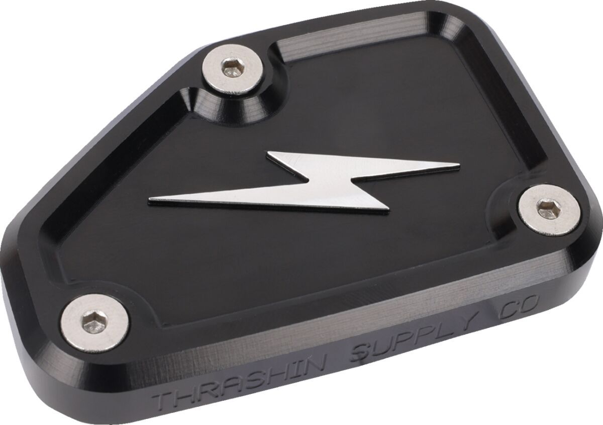 Front Brake Reservoir Cap, Black Twice Cut - 24+ Touring Master Cylinders Cover Thrashin Supply Co.