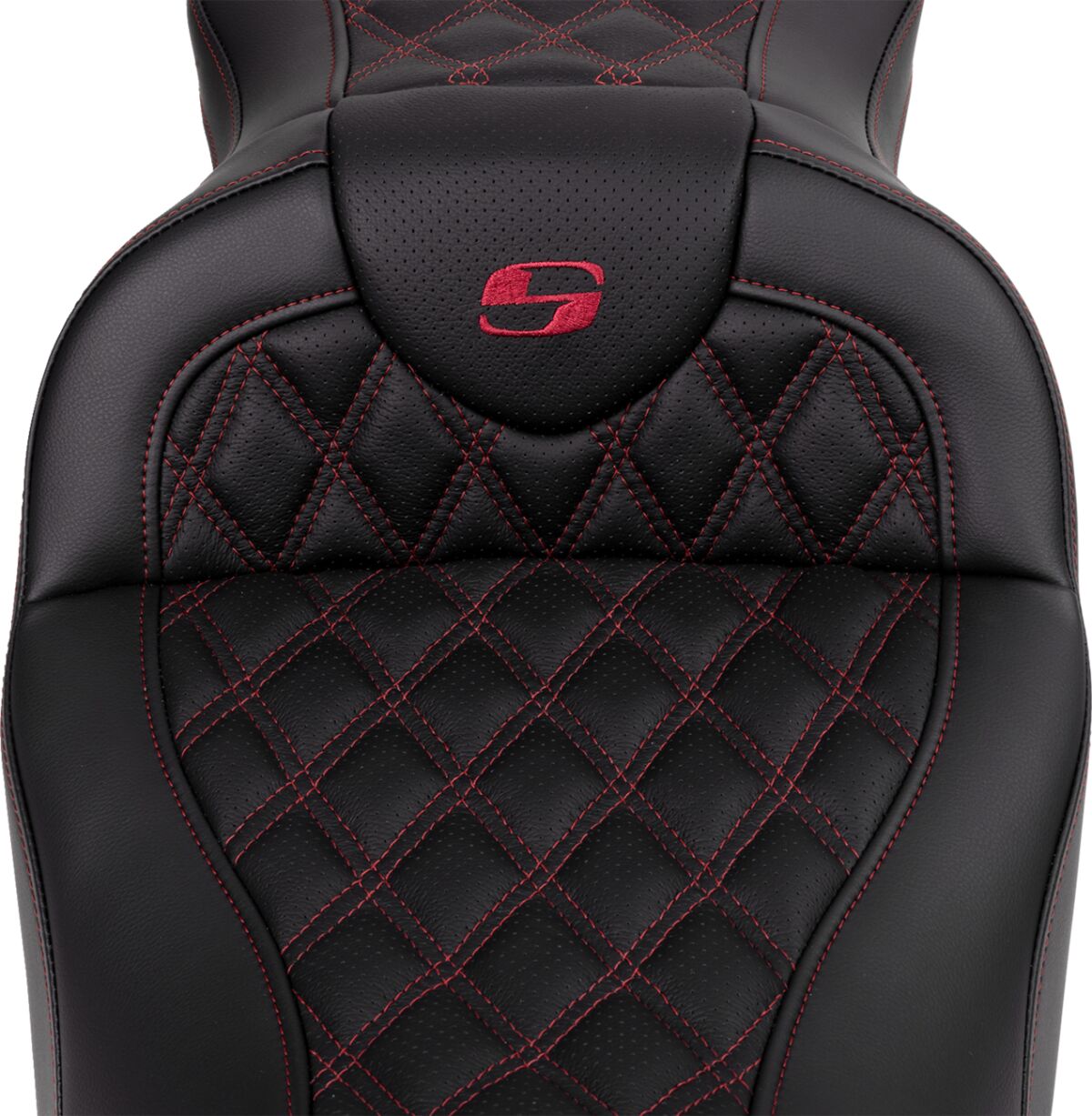 Roadsofa LS With Driver's Backrest Seat, Burgundy Stitch - 08-23 Touring Seat Saddlemen
