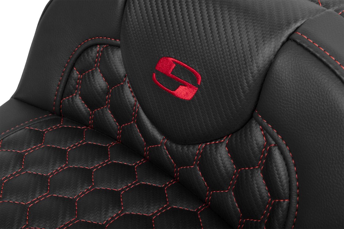 Roadsofa HC Extended Reach With Driver's Backrest Seat, Red Stitch - 23+ Touring Seat Saddlemen