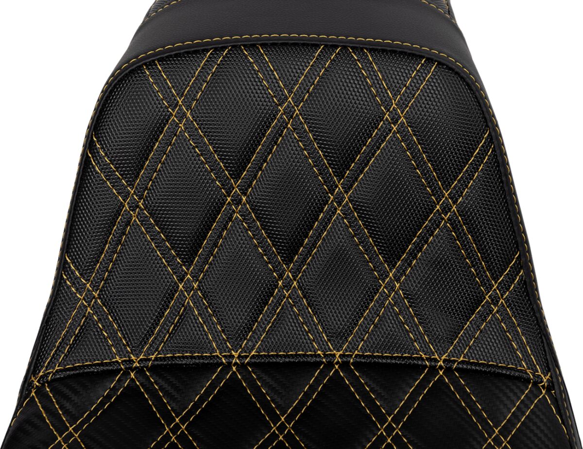 SDC Pro Series Performance Gripper Seat, Gold Stitch - 06-17 Dyna Seat Saddlemen