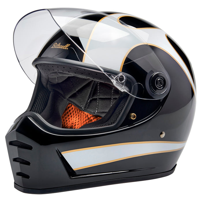 Lane Splitter Helmet, Gloss Black & Gloss White Flames Full Face Helmet Biltwell Inc.
