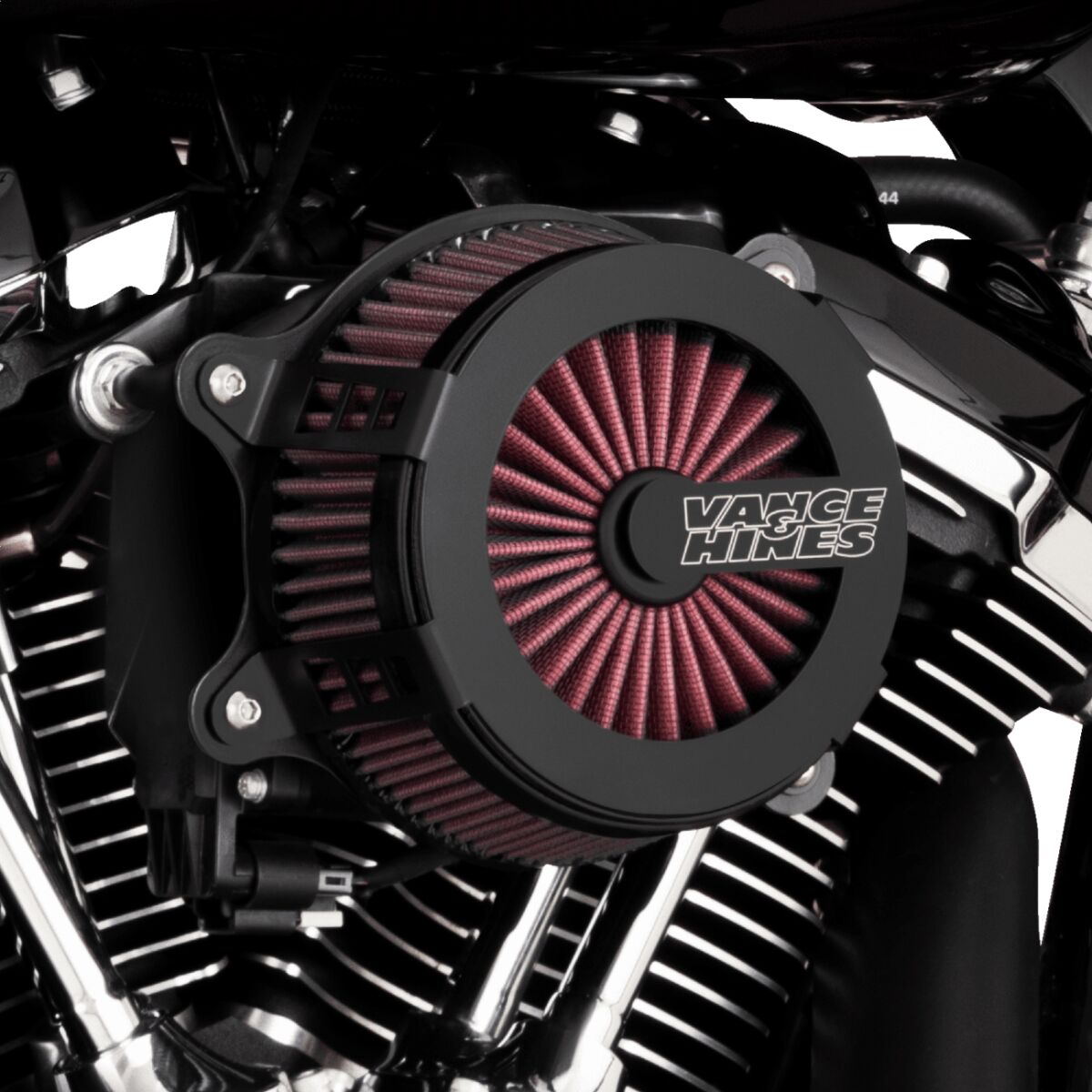V02 Cage Fighter Air Cleaner, Black - 17-23 Touring & 17-2023 Trike & 18-23 Softail Air Cleaner Vance & Hines