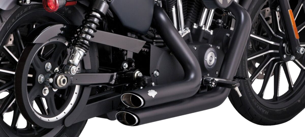 Shortshots Staggered Exhaust, Black - 14-22 Sportster Full Exhaust System Vance & Hines