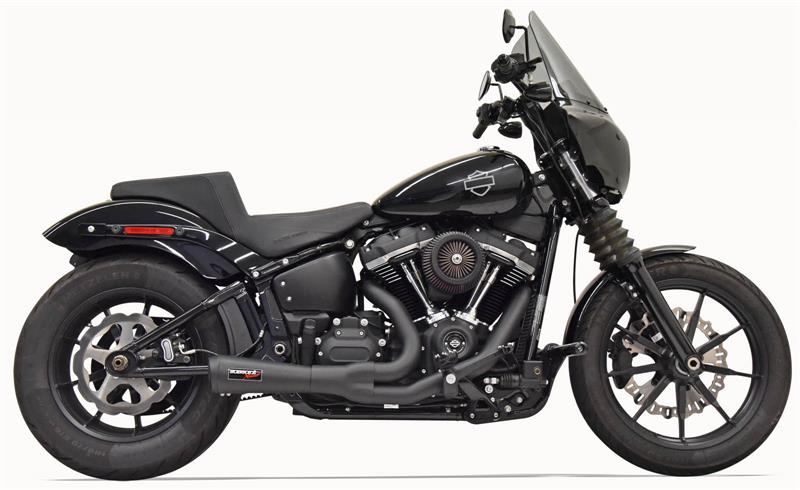 Short "Ripper" 2:1 Exhaust System - 18+ Softail Full Exhaust System Bassani Xhaust Black 18+ FXST / FXBB / FXLR / FXLRS / FLSL / FSLB / FXFBS