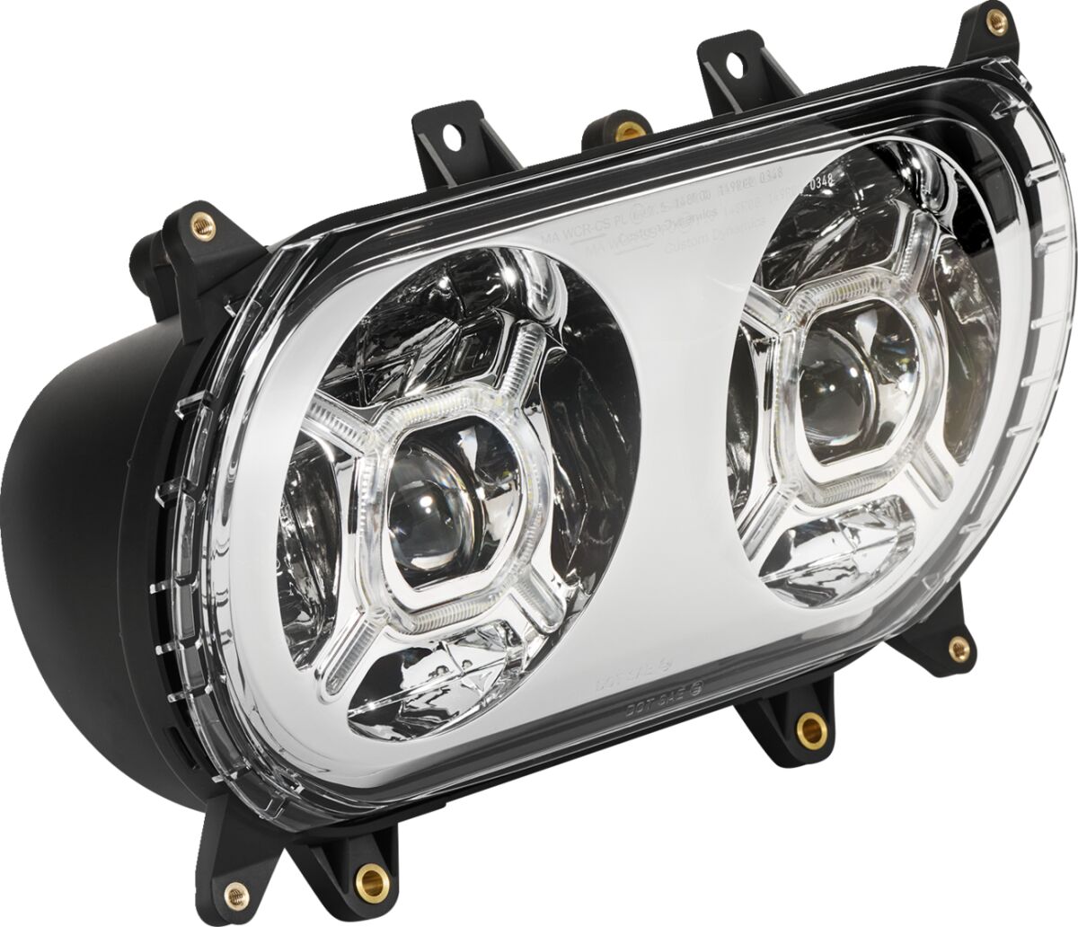 Double-X LED Headlight, Chrome - 15+ Road Glide Headlight Custom Dynamics