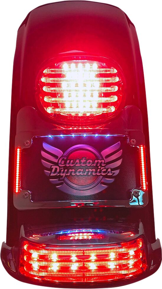 Turn Signal Eliminator Kit Tri-Radius Tag & Red Slide LEDs, Gloss Black - 97+ Touring License Plate Custom Dynamics