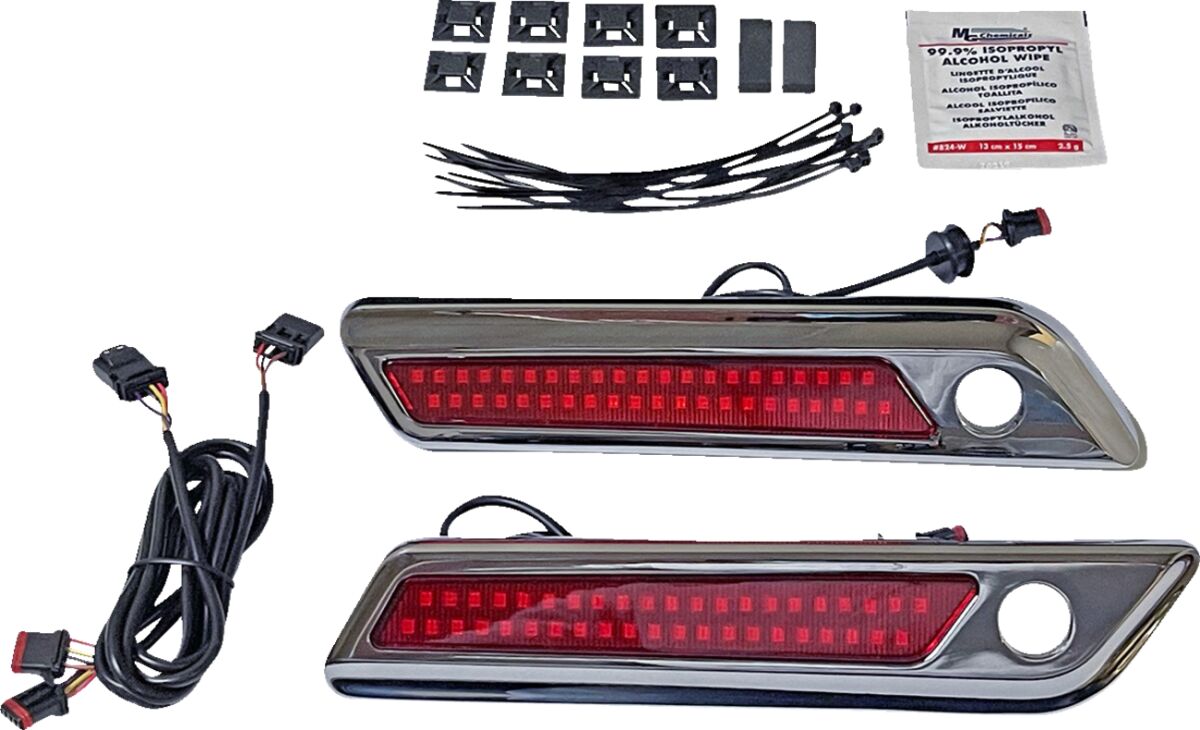 Saddlebag Latch Dual Color Accent Lights, Red Chrome - 14+ Touring Turn Signals Custom Dynamics