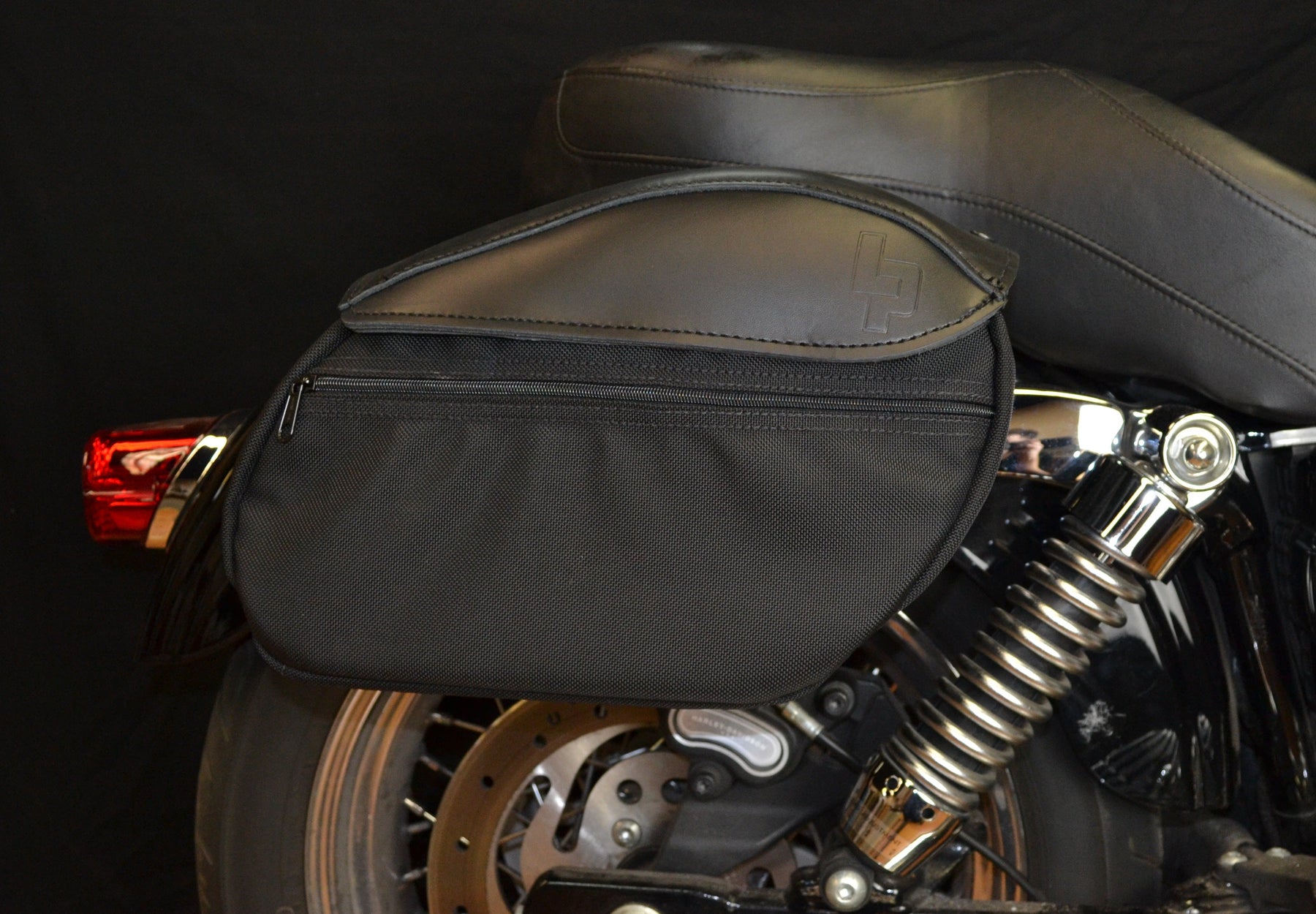 Retro Mini Saddlebags - Dyna Saddlebags Leather Pros Rearward (Turn signals deleted/relocated)