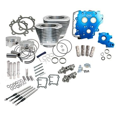 Power Package 88CI To 100CI - 99-06 Twin Cam Big Bore Kits S&S Cycle Silver Finish Chain Drive