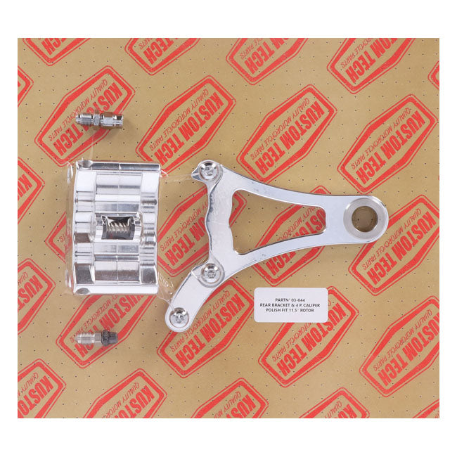 Rear Caliper & Bracket For 11.5 Rotor, Polished Brake Calipers Kustom Tech