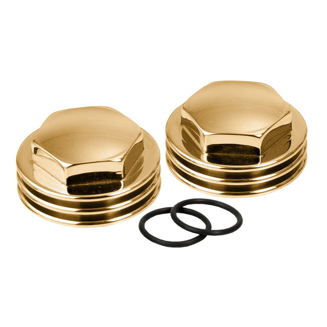 Knuckle Rocker Nuts. Finned, Polished Brass - 36-47 Knucklehead Rocker Cover Kustom Tech