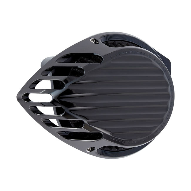 Teardrop Finned Air Cleaner Assembly, Black - 18+ Softail & 17+ Touring & 17+ Trike Air Cleaner Rough Crafts Default Title