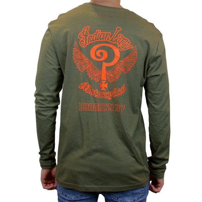 Indian Larry Motorcycles "John'S" Long Sleeve - Army Green T-Shirt Long Sleeve Indian Larry Motorcycles S