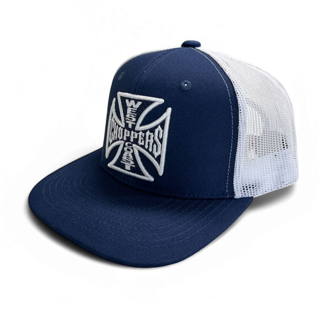 WCC OG Cross Flatbill Cap, Navy/White Trucker Cap West Coast Choppers