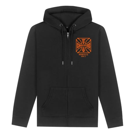 WCC ATX Cross Zip Hoodie, Black/Orange Hoodie & Sweatshirt West Coast Choppers