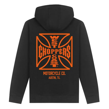 WCC ATX Cross Zip Hoodie, Black/Orange Hoodie & Sweatshirt West Coast Choppers