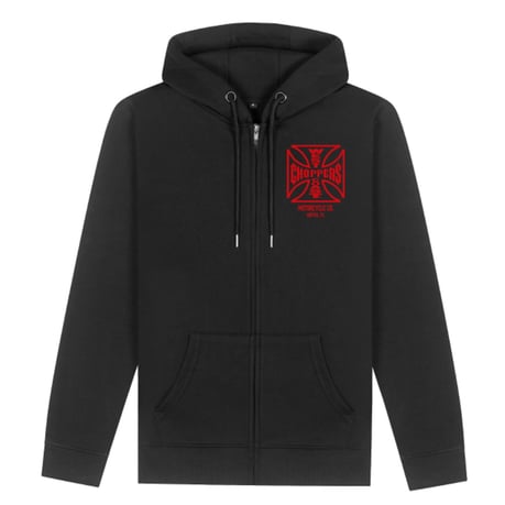 WCC ATX Cross Zip Hoodie, Black/Red Hoodie & Sweatshirt West Coast Choppers