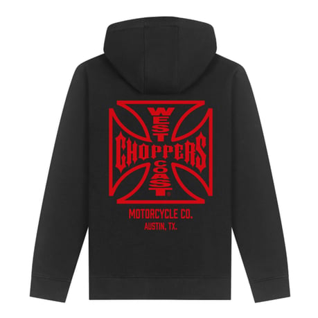 WCC ATX Cross Zip Hoodie, Black/Red Hoodie & Sweatshirt West Coast Choppers
