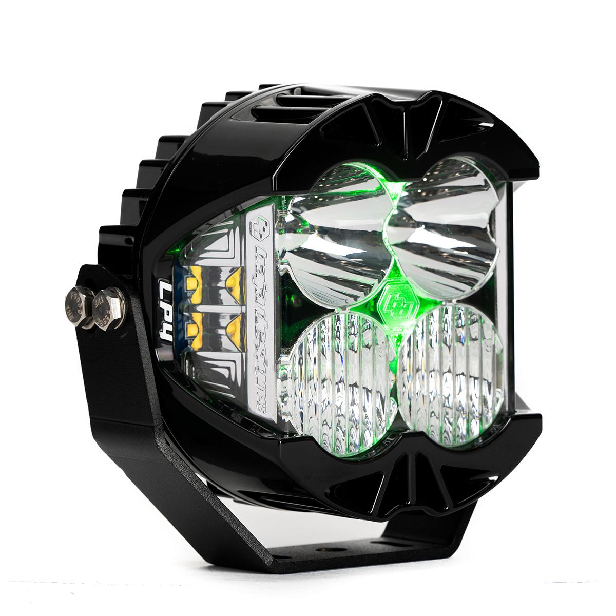 Baja Designs LP4 Quarter Fairing Mount Headlight Prior Performance Sportster White Green