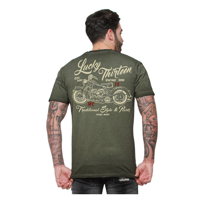 Lucky 13 Vintage Iron T Shirt Retro Green T-Shirt Lucky 13