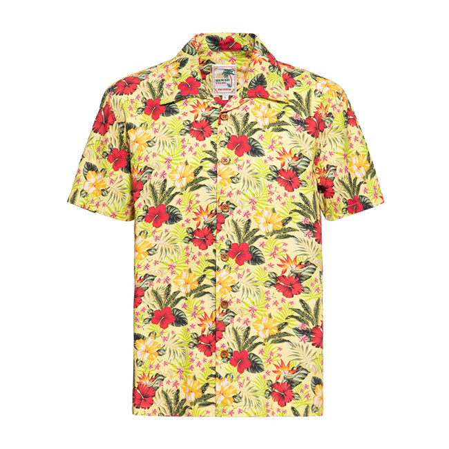 King Kerosin Aop Tropical Hawaiian Style Shirt Blazing Yello Shirt King Kerosin
