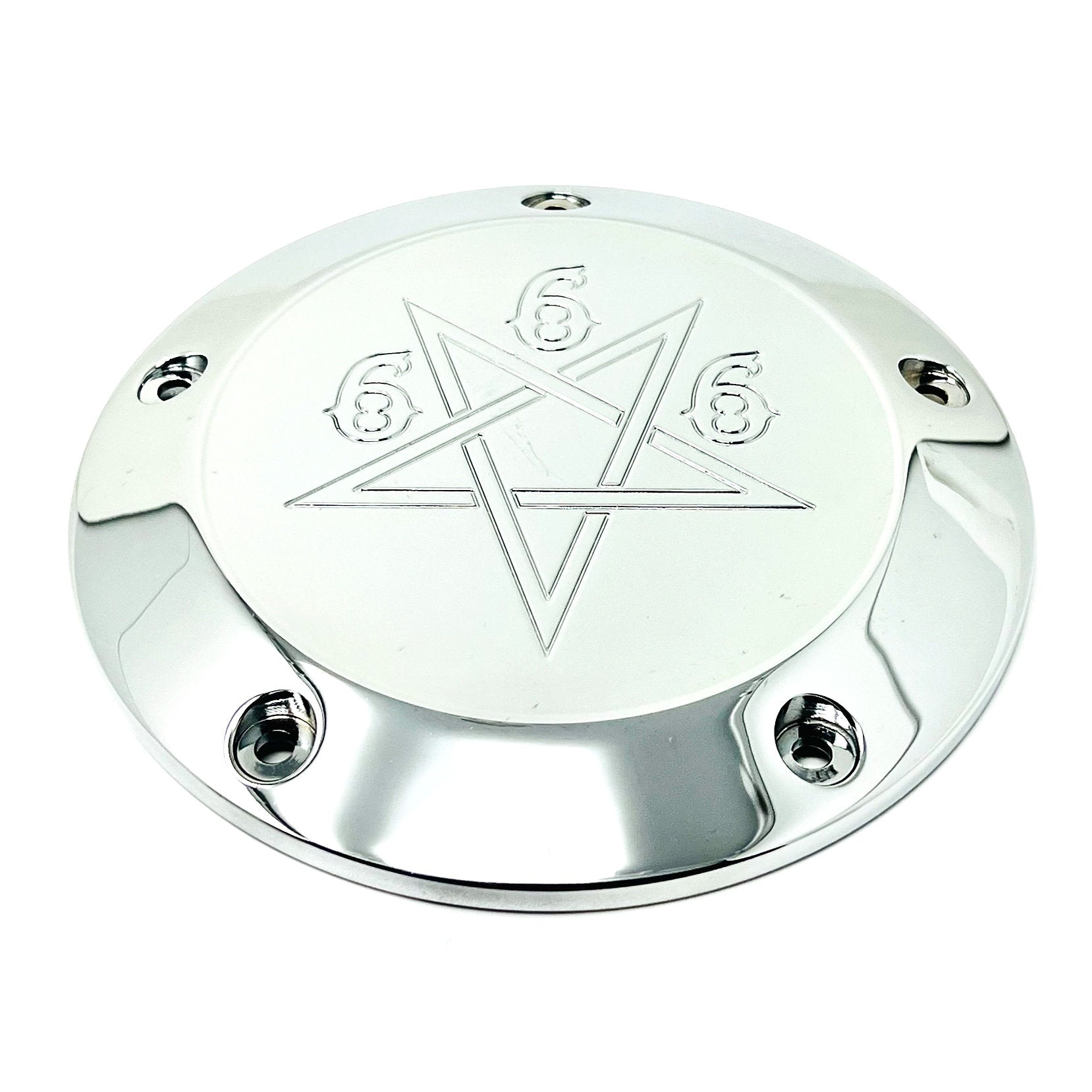 DMR Derby Cover - 19+ Softail Derby Cover Death Metal Racing Chrome 666 Pentagram
