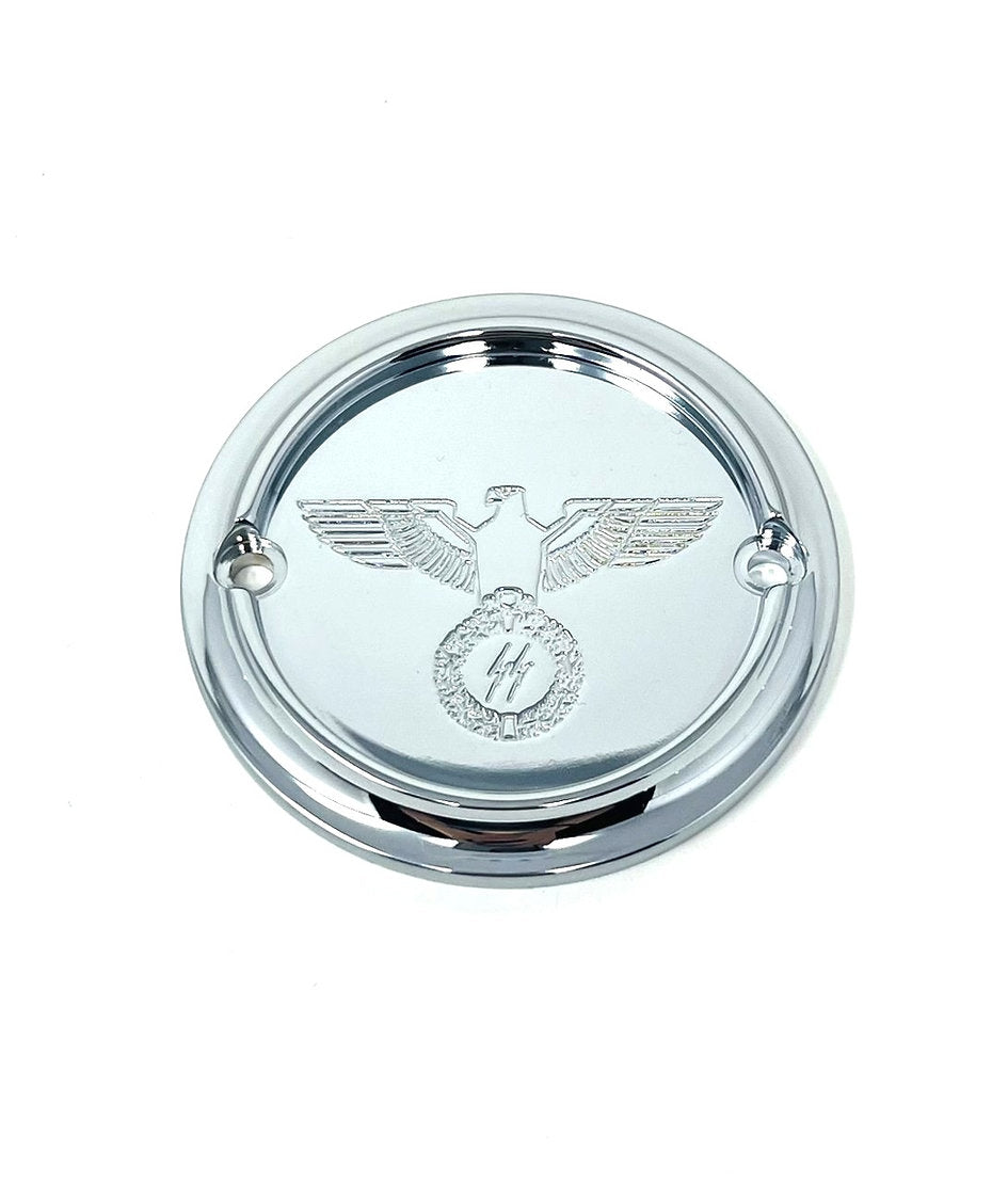 2 Holes Ignition Cover - Shovel / Evo / 04+ Sportster Death Metal Racing Chrome War Eagle