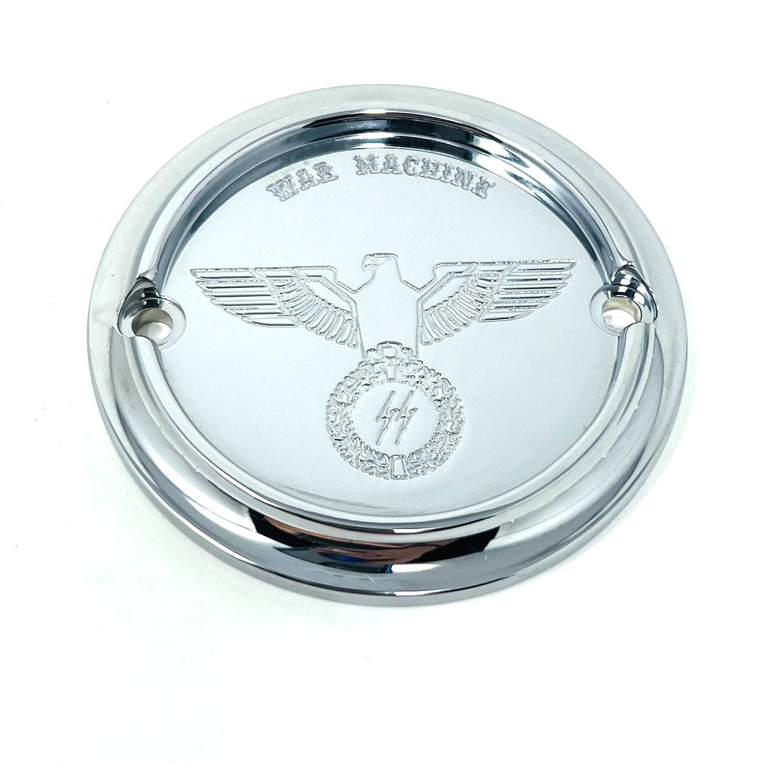 2 Holes Ignition Cover - Shovel / Evo / 04+ Sportster Death Metal Racing Chrome War Eagle With War Machine