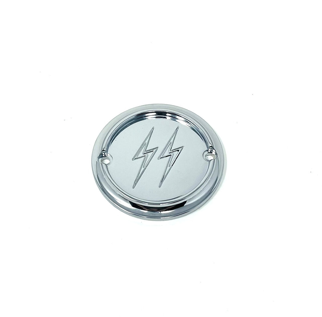 2 Holes Ignition Cover - Shovel / Evo / 04+ Sportster Death Metal Racing Chrome Lightning Bolts