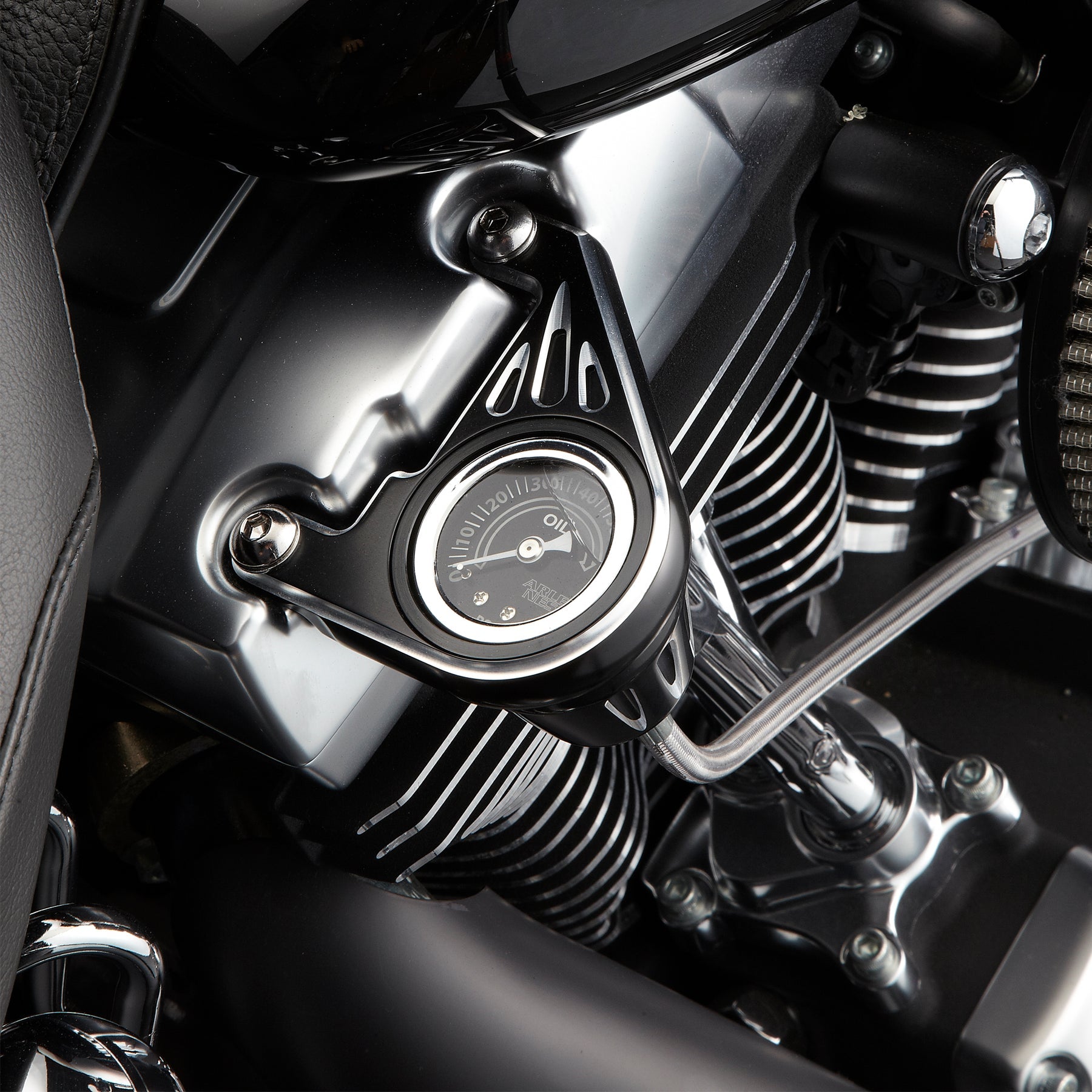 Deep Cut® Oil Pressure Gauge, Black - 93+ Sportster Oil Pressure Gauge Arlen Ness