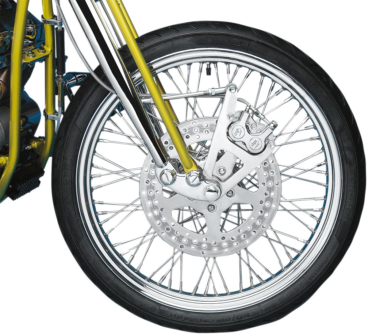 4 Piston Front Caliper & Bracket, Chrome - 88-99 Softail Springer Brake Calipers Performance Machine (Pm)