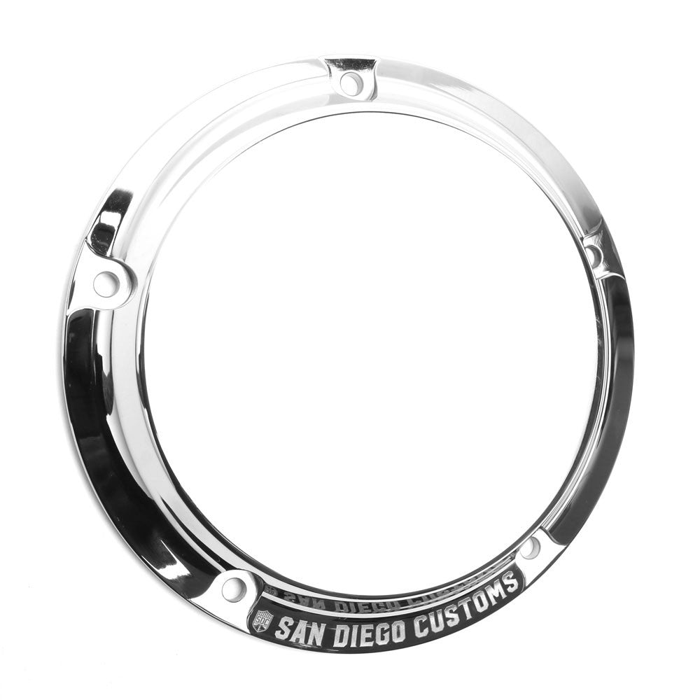 "LOGO" Derby Cover - Twin Cam Derby Cover San Diego Customs Chrome