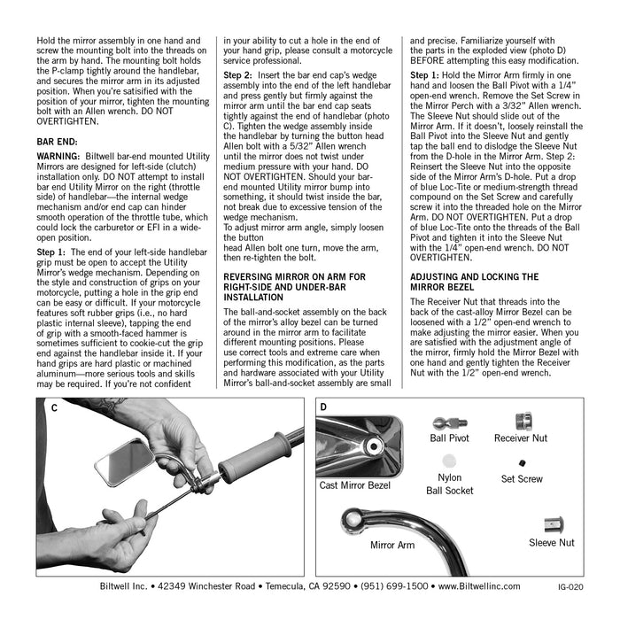 Utility Mirror Round Short Arm CE Perch Mount Mirrors Biltwell Inc.