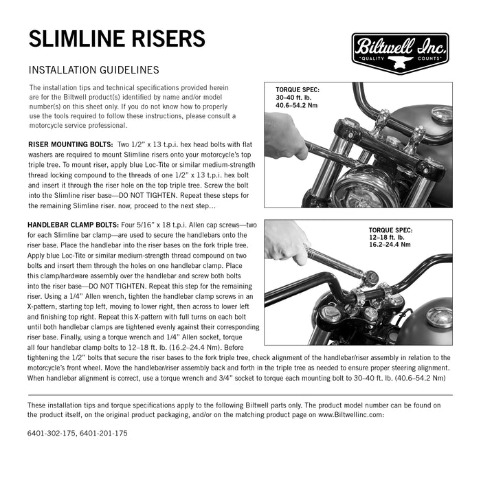 Slimline Risers 1" Risers Biltwell Inc.