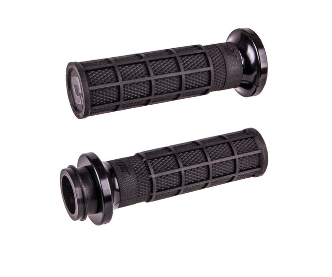 Hart-Luck Signature Full Waffle V-Twin Lock-On Grip Set Grips Odi Black Throttle-By-Wire
