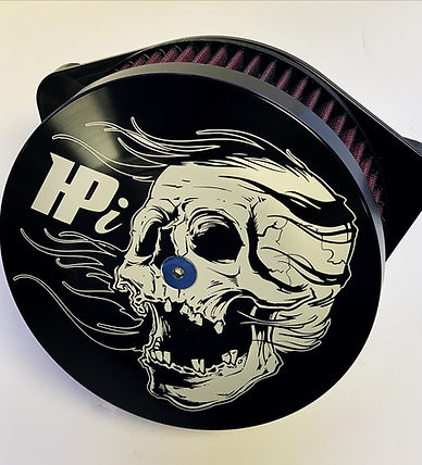 V2 Air Cleaners Air Cleaner Horsepower Inc. Skull Flame Cover 01-17 Big Twin / Twin Cam Cable Driven