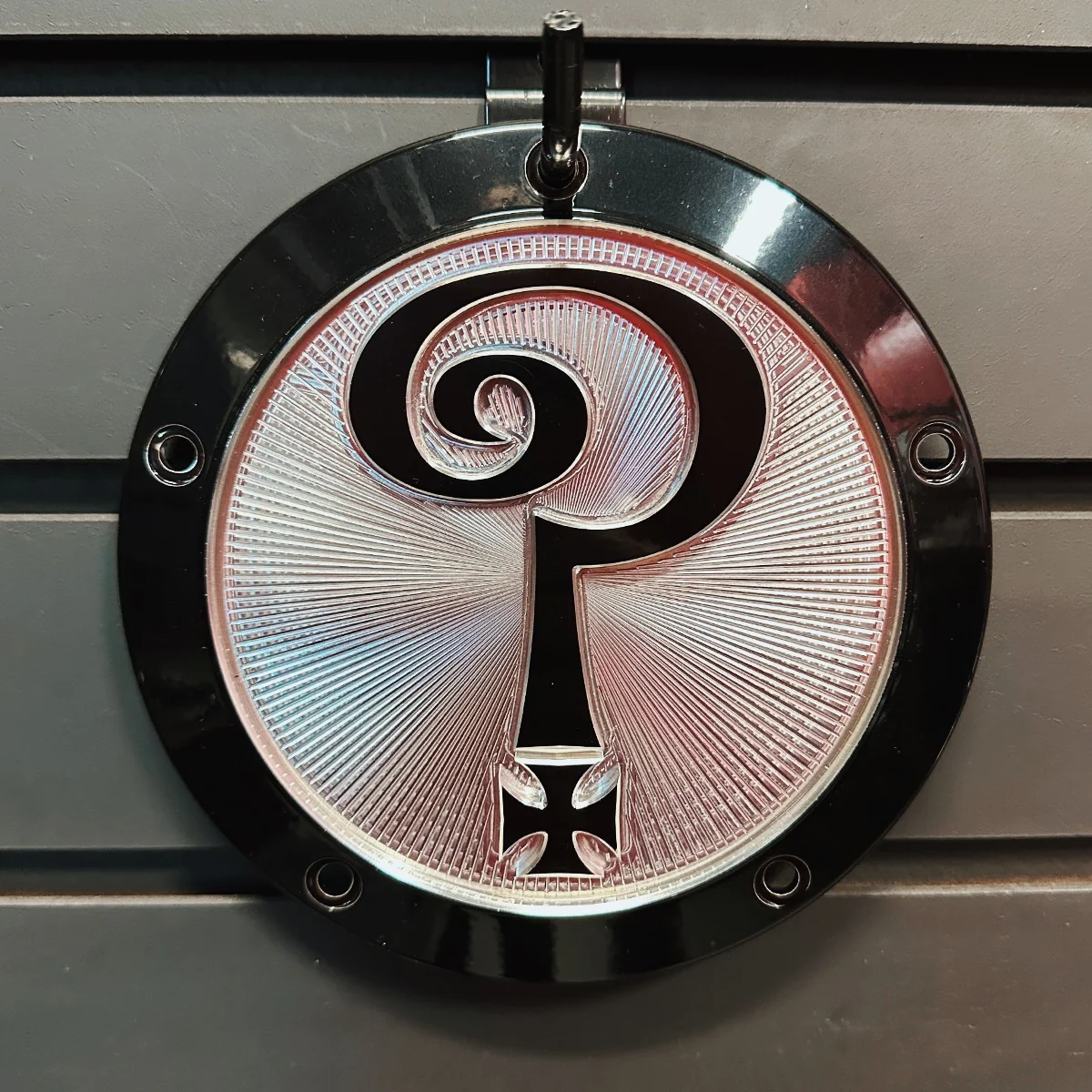 Question Mark Derby Cover, Gloss Black & Aluminum - 18+ Softail Derby Cover Indian Larry Motorcycles