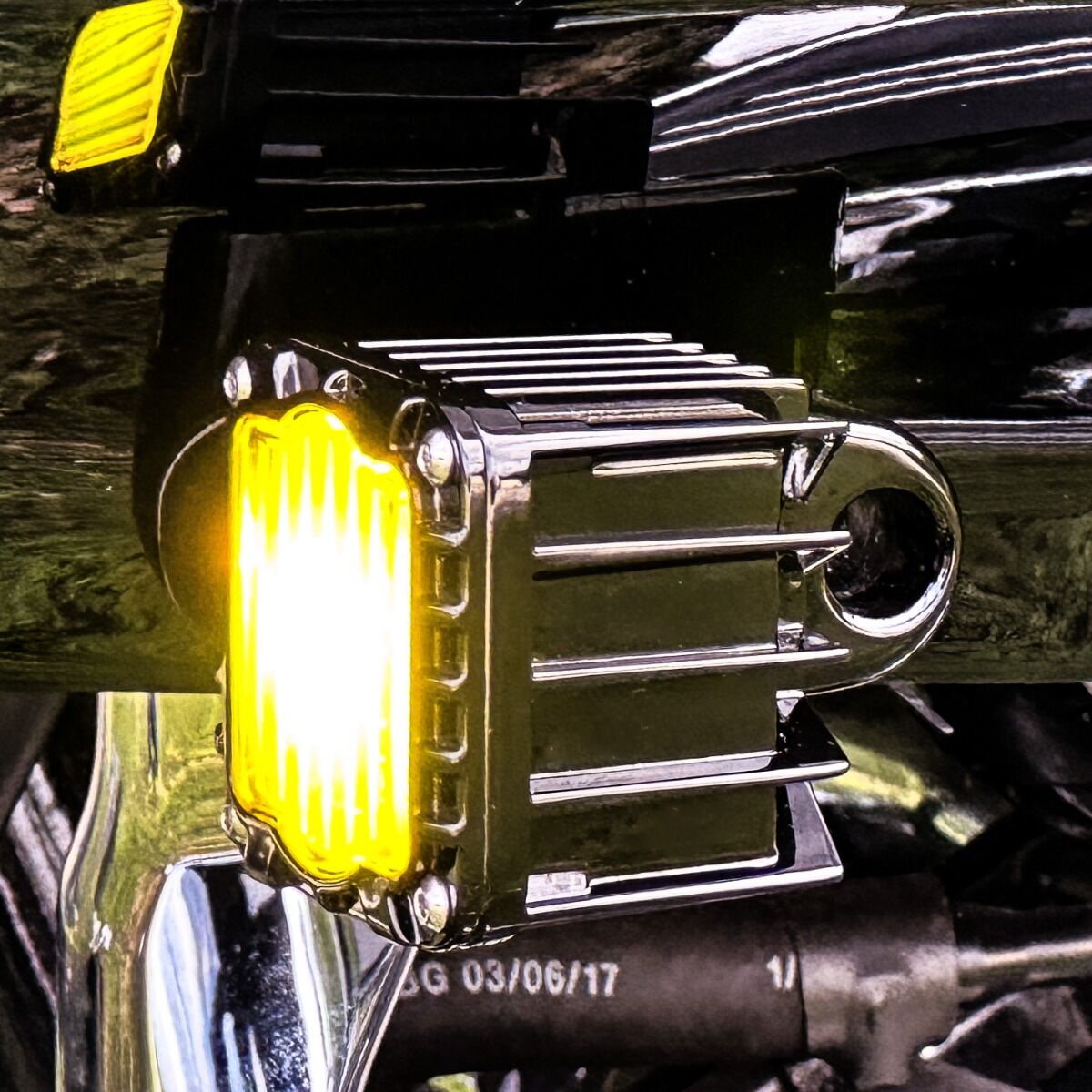 Shark Demon™ SAE Selective Yellow LED Front Turn Signals - 14+ Road Glide Turn Signals Custom Dynamics
