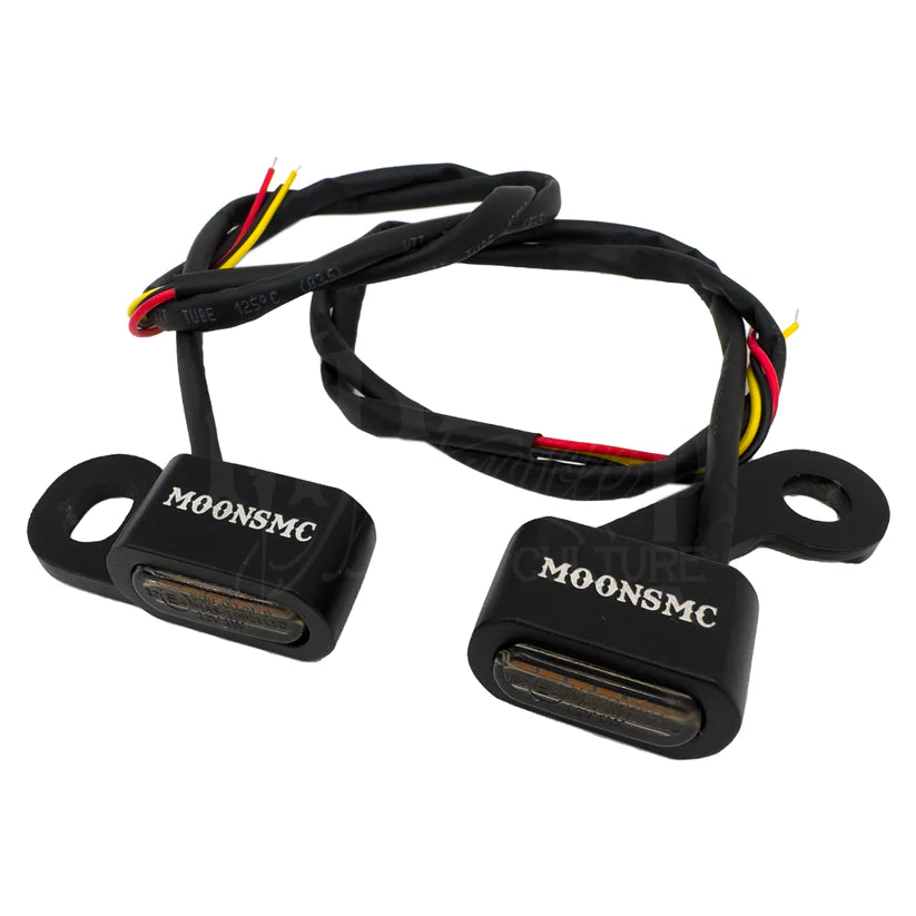 Black LED Handlebar Turn Signal Lights with Smoked Lens Turn Signals Moons Mc