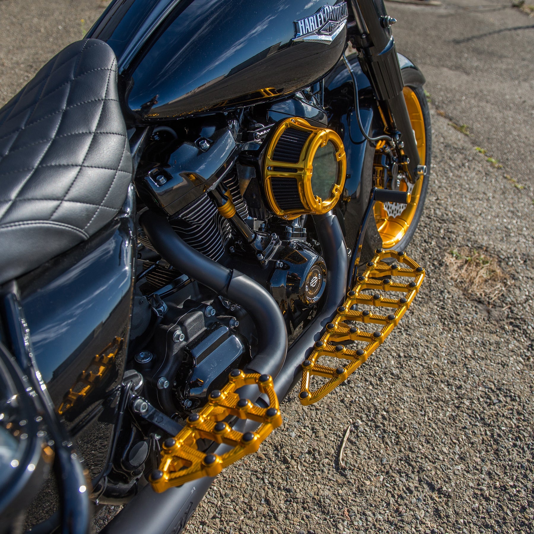 Ness-MX Floorboards, Gold - 18+ Softail Floorboards Arlen Ness