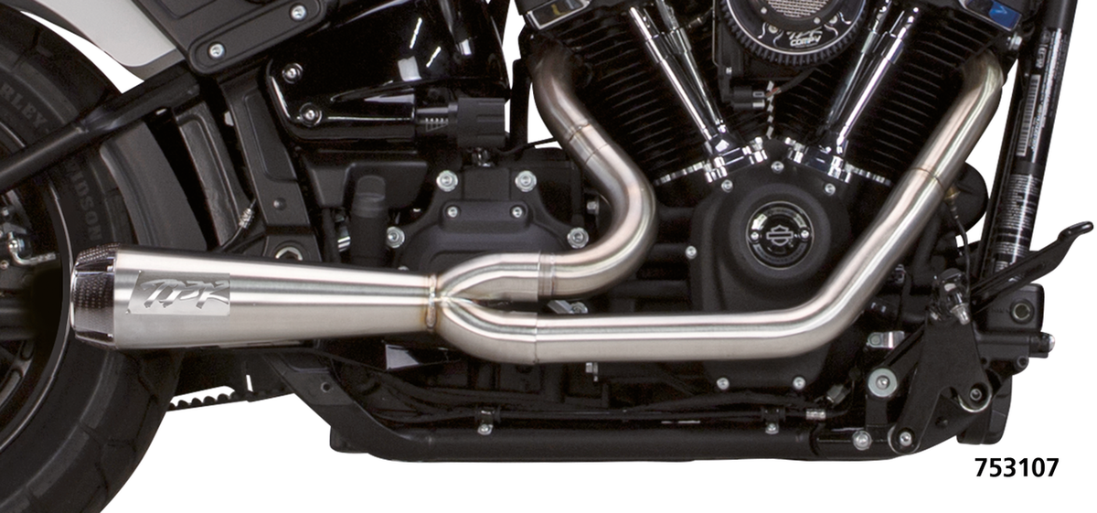 2Bros ST18-up 2-1 Inox w/carbon cap Full Exhaust System Two Brothers Racing Stainless Steel 18+ Softail