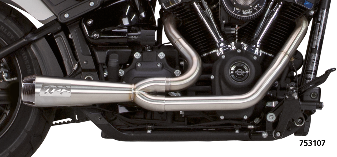 2Bros ST18-up 2-1 Inox w/carbon cap Full Exhaust System Two Brothers Racing Stainless Steel 18+ Softail
