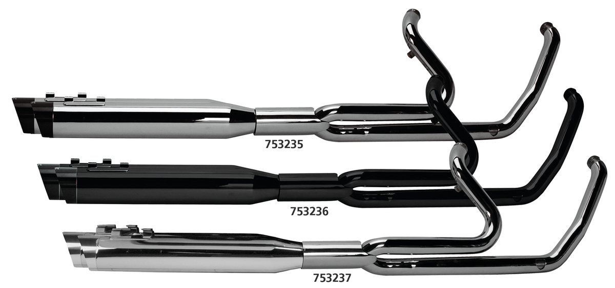 TBR FLH/T17-UP full lngt ghost Ch/SlshBk Full Exhaust System Two Brothers Racing Chrome w/ Black Slash-Cut Endcap