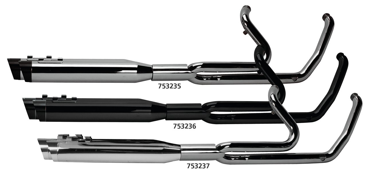 TBR FLH/T17-UP full lngt ghost Ch/SlshBk Full Exhaust System Two Brothers Racing Chrome w/ Black Slash-Cut Endcap