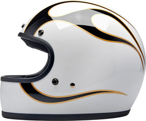 Biltwell Gringo Helmet, Gloss White & Black Flames Helmets Biltwell