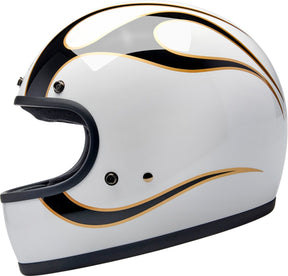Biltwell Gringo Helmet, Gloss White & Black Flames Helmets Biltwell