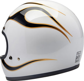 Biltwell Gringo Helmet, Gloss White & Black Flames Helmets Biltwell