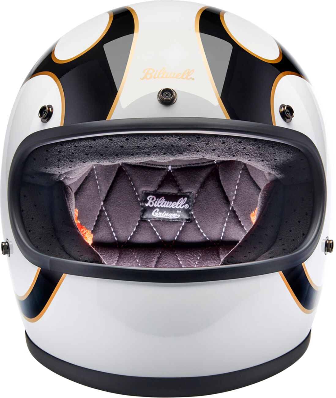 Biltwell Gringo Helmet, Gloss White & Black Flames Helmets Biltwell
